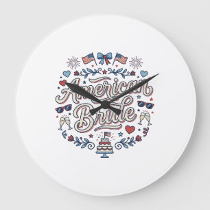 American Bride Patriotic Wedding Vector Design_1 Large Clock