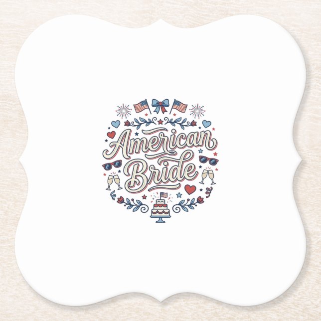 American Bride Patriotic Wedding Vector Design_1 Paper Coaster (Front)