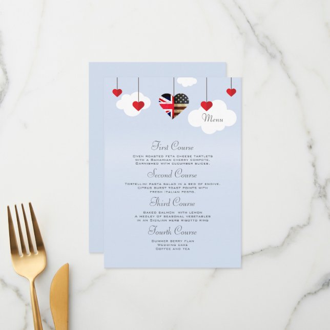 American British  4 Course  Wedding  Menu (Front/Back In Situ)