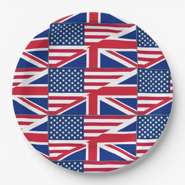 American British Flag Theme Party Paper Plates (Front)