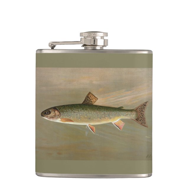 American Brook Trout Fish Vintage Illustration Hip Flask (Front)