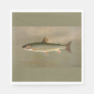 American Brook Trout Fish Vintage Illustration Napkin