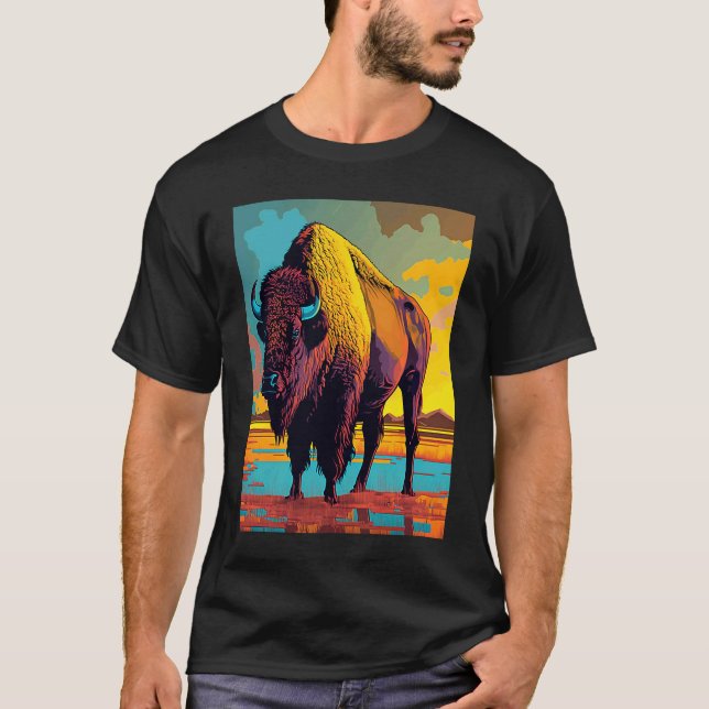 American Buffalo Animal Pop Bison Grilling T-Shirt (Front)