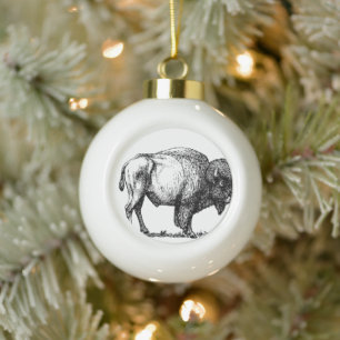 American Buffalo Bison Ceramic Ball Christmas Ornament