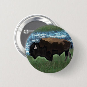 American Buffalo or Bison Illustration 6 Cm Round Badge