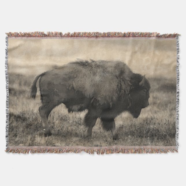 American Buffalo  -  Plains Bison Throw Blanket (Front)