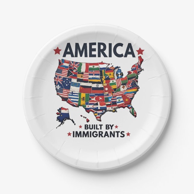 American Built by Immigrants Patriotic American  Paper Plate (Front)
