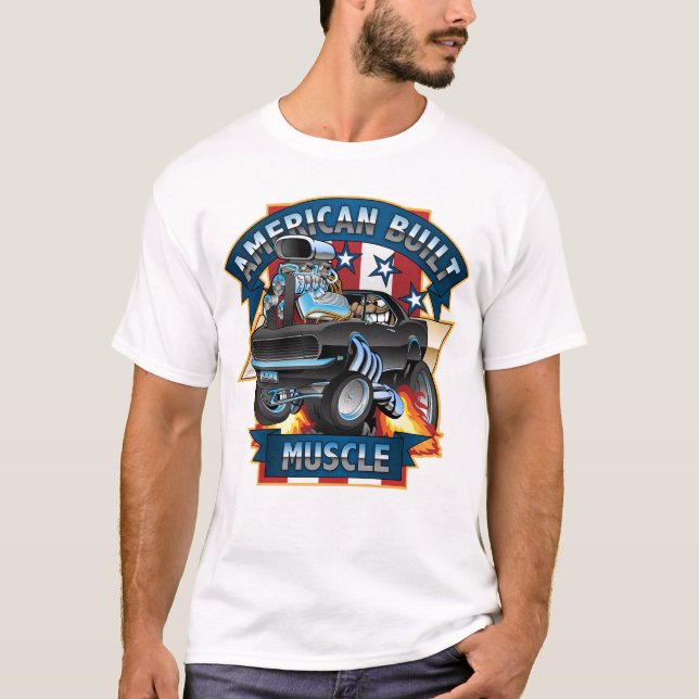 American Built Muscle - Classic Muscle Car Cartoon T-Shirt (Front)