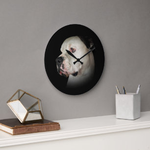 American Bull Dog Portrait Large Clock