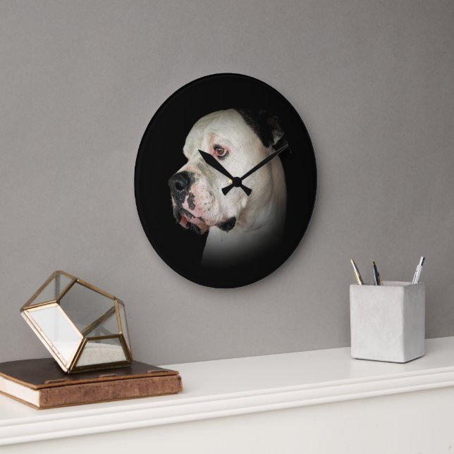 American Bull Dog Portrait Large Clock (Office)