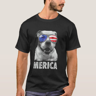 American Bulldog 4th Of July Merica American Flag  T-Shirt