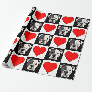 American Bulldog and Heart Pattern Dog Lover Gift Wrapping Paper