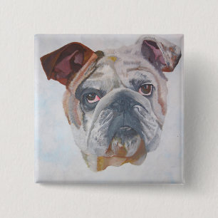 American Bulldog Artistic Pet Portrait 15 Cm Square Badge