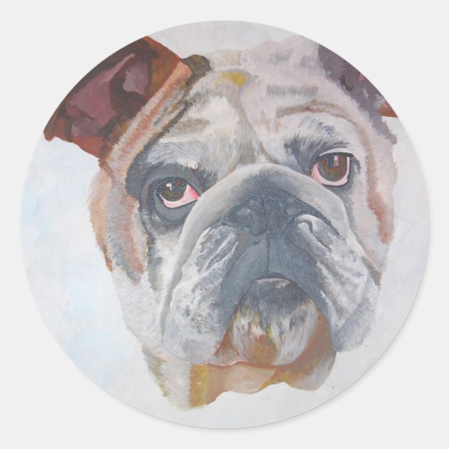 American Bulldog Artistic Pet Portrait Classic Round Sticker (Front)