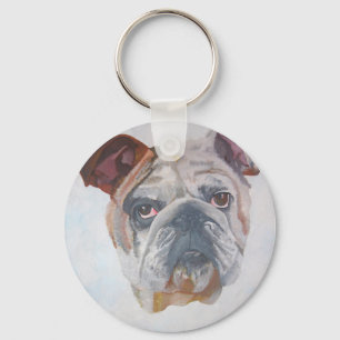 American Bulldog Artistic Pet Portrait Key Ring