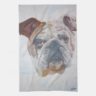 American Bulldog Artistic Pet Portrait Tea Towel
