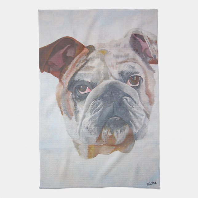 American Bulldog Artistic Pet Portrait Tea Towel (Vertical)