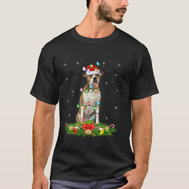 American Bulldog Christmas Lights Funny Santa Hat  T-Shirt (Front)
