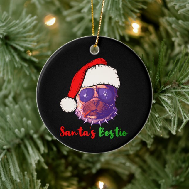 American Bulldog Christmas Santa's Bestie T-Shirt Ceramic Tree Decoration (Tree)