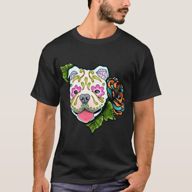 American Bulldog - Day of the Dead Sugar Skull Dog T-Shirt (Front)