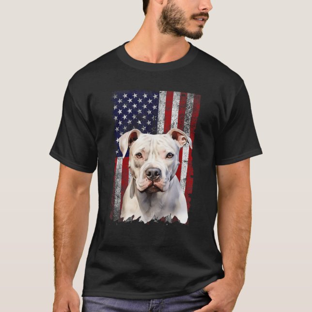American Bulldog Dog 4th of July American Flag Pat T-Shirt (Front)