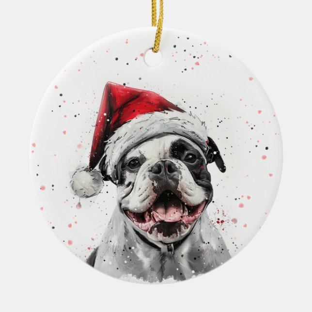 American Bulldog Dog Christmas Personalized Ceramic Tree Decoration (Front)