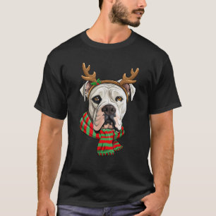 American Bulldog Dog Christmas Reindeer Santa Hat  T-Shirt