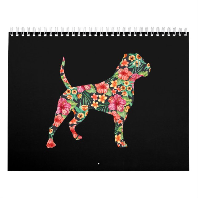 American Bulldog Flower Dog Silhouette Floral Gift Calendar (Cover)
