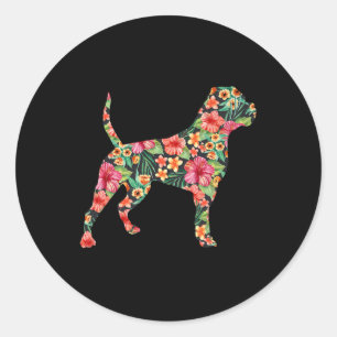 American Bulldog Flower Dog Silhouette Floral Gift Classic Round Sticker