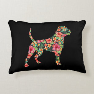 American Bulldog Flower Dog Silhouette Floral Gift Decorative Cushion