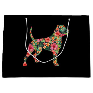 American Bulldog Flower Dog Silhouette Floral Gift Large Gift Bag