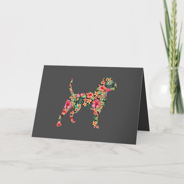 American Bulldog Flower Dog Silhouette Floral Holiday Card (Front)