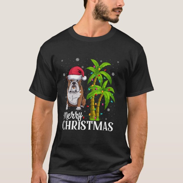 American Bulldog Lovers Men Women Xmas Tree Lights T-Shirt (Front)