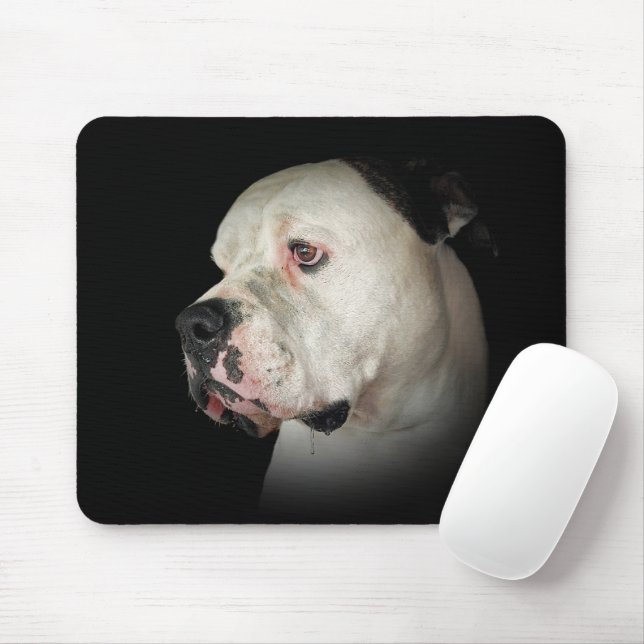 American Bulldog On Black  Mouse Mat (With Mouse)