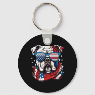 American Bulldog Patriotic 4th Of July Dog Lovers  Key Ring