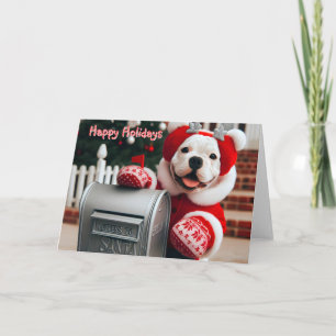 American Bulldog Pup at Santa's Mailbox Card