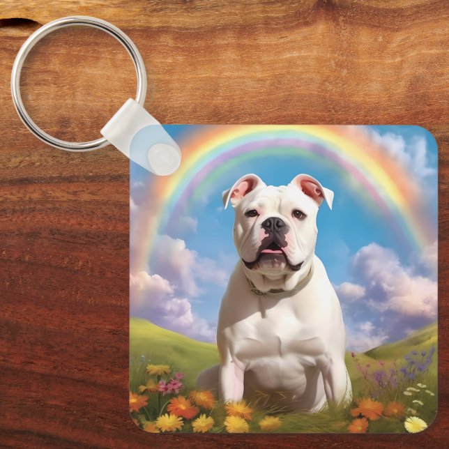 American Bulldog Rainbow Bridge Custom Dog Name Key Ring (Front)