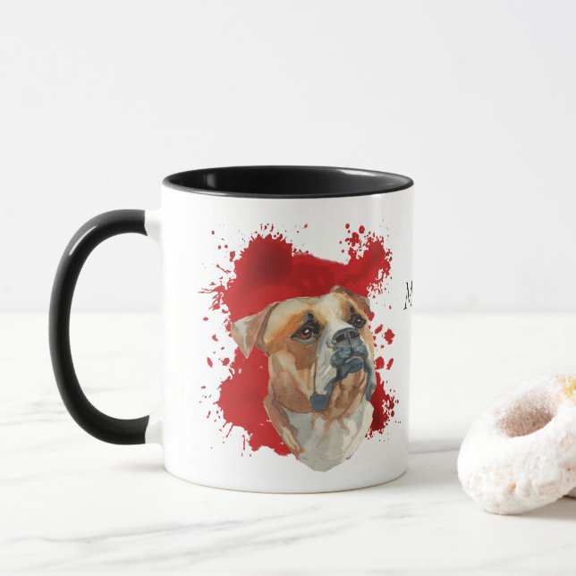American Bulldog Red Abstract Background Mug (With Donut)