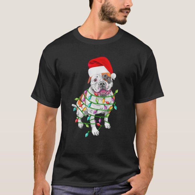 American Bulldog Santa Christmas Hat Lights Xmas G T-Shirt (Front)