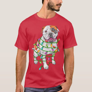 American Bulldog Santa Christmas Tree Lights Xmas  T-Shirt