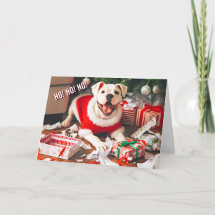 American Bulldog Tearing up Christmas Gifts Card