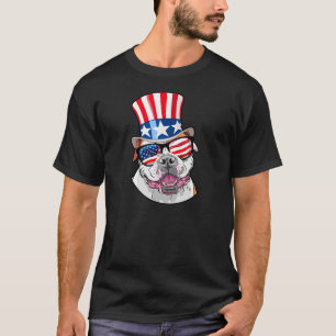 American Bulldog USA Flag Hat Glasses 4th of July T-Shirt