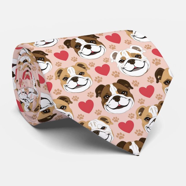 American Bulldog Valentine Hearts Pattern Dog Love Tie (Rolled)