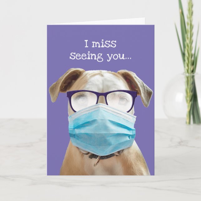 American Bulldog With Face Mask and Foggy Glasses Card (Front)