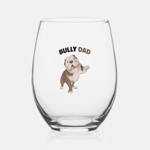 American Bully Dad Dog Owner Father Funny Men  Stemless Wine Glass
