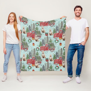 American bully dog Red Christmas Truck Festive Fleece Blanket