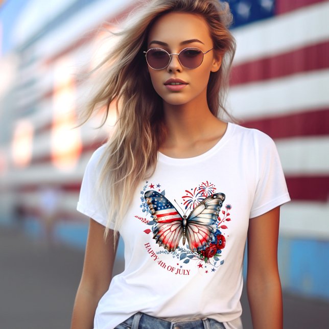 American Butterfly 4th of July Name Text Patriotic T-Shirt (American Butterfly 4th of July Name Text Patriotic T-Shirt)