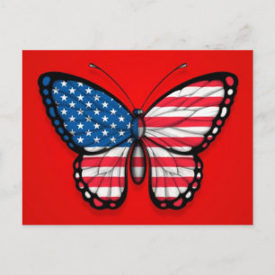 American Butterfly Flag on Red Postcard