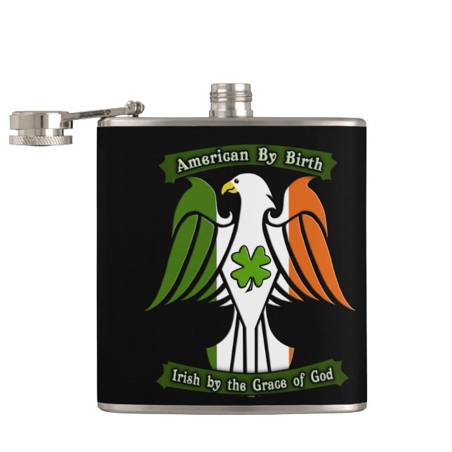 American by Birth, Irish by the Grace of God Eagle Hip Flask (Opened)