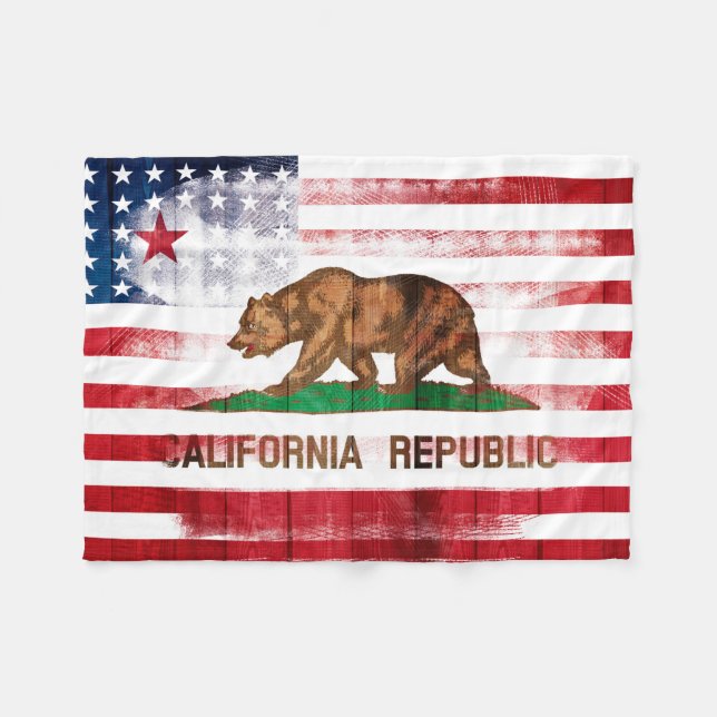 American Californian Flag | Wood & Paintstrokes Fleece Blanket (Front (Horizontal))